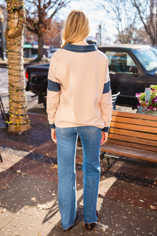 Taupe & navy rugby LS pullover