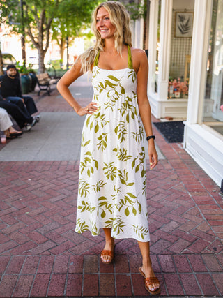 Kiwi leaf print midi dress