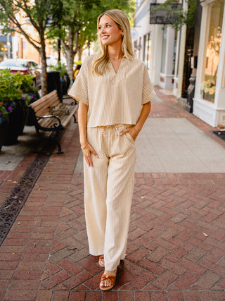Taupe stripe SS pullover