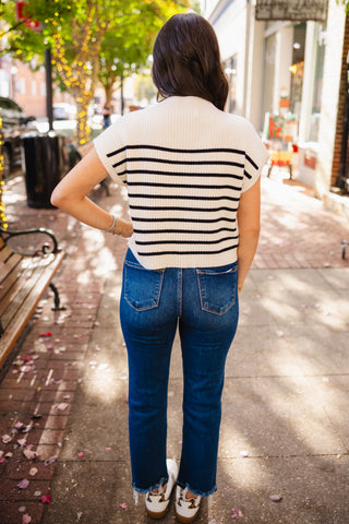 Stripe mock neck sweater