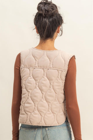 Taupe quilted tie front vest
