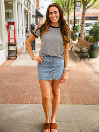 SS striped contrast tee