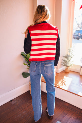 Sleeveless striped button down cardigan