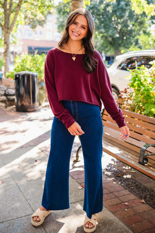 Dark cherry drop shoulder sweater