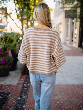 Striped raw edge button front cardigan