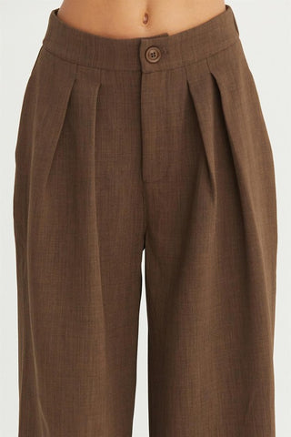Brown wide leg pleated trousers