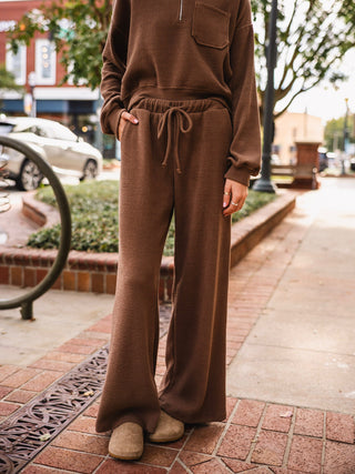 Mocha textured wide leg pants