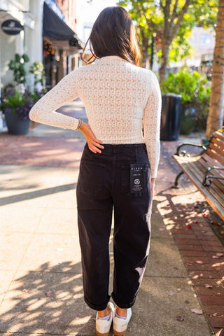 Mock neck LS jacquard top