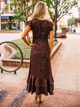 Dark brown jacquard midi dress