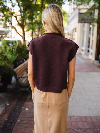 Cap sleeve rolled mock neck top