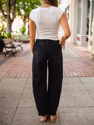 Black HR crop barrel jeans