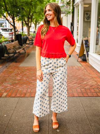 Short Sleeve Eyelet Hem Top