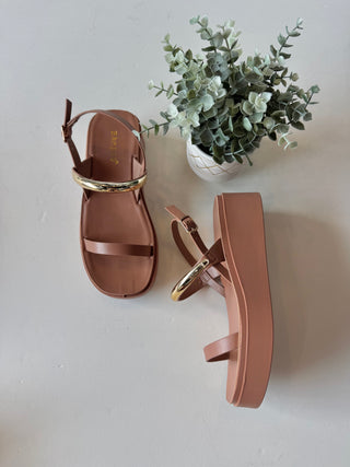 Tan gold trim sandal