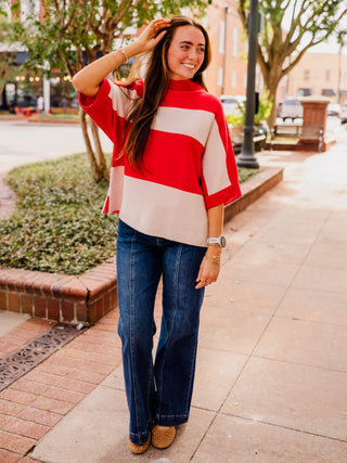 Bold stripe drop shoulder top