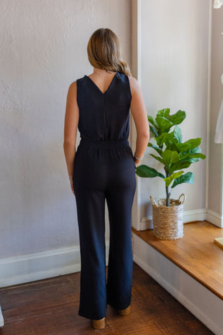 Black sleeveless jumpsuit