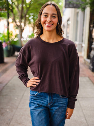 Crescent cotton open back long sleeve tee