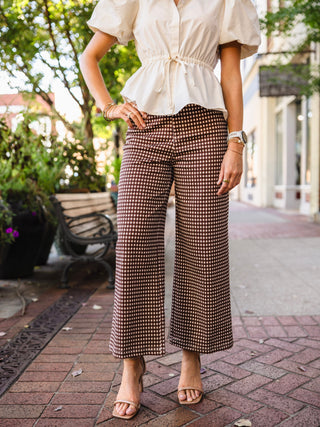 Brown & Off-White Check Wide-Leg Pants