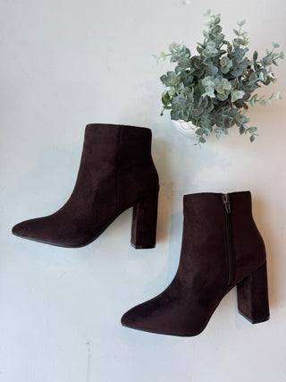 Faux suede ankle bootie