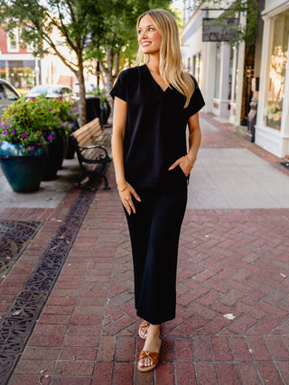 Black soft Modal V-Neck Tee