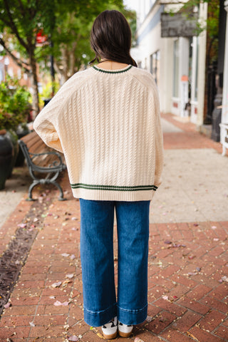 Cream & green trim sweater
