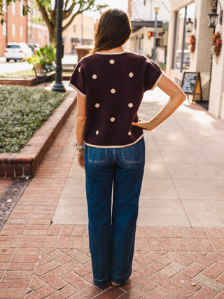 Brown SS polka dot sweater