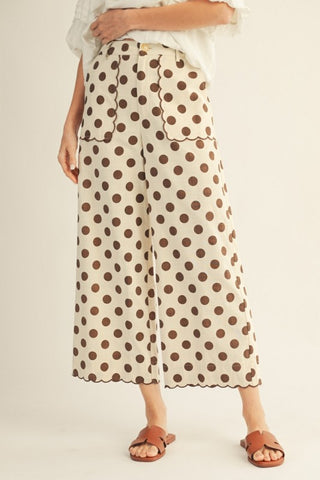 Polka dot scallop trim pants