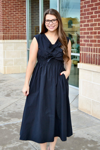 Black tie front midi dress