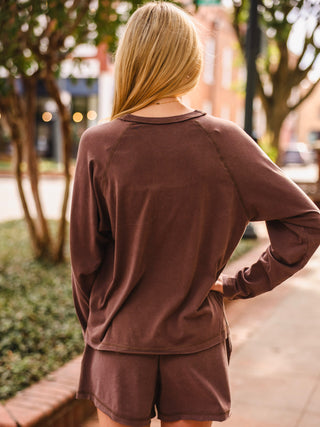 Dark brown mineral wash long sleeve tee