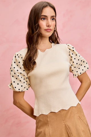 Polka dot contrast sweater