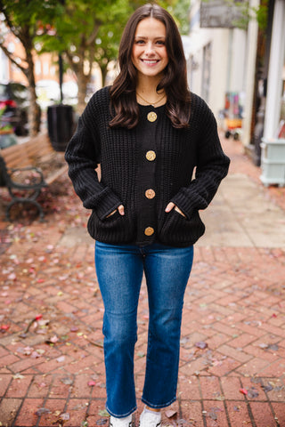 Gold button LS sweater cardigan