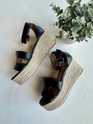 Black espadrille wedge sandal
