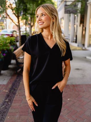 Black soft Modal V-Neck Tee