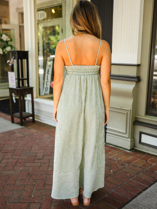 Green Stripe Smocked Flowy Midi Dress