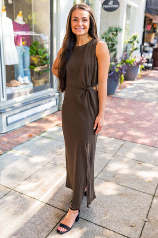 Coffee twist detail midi dress