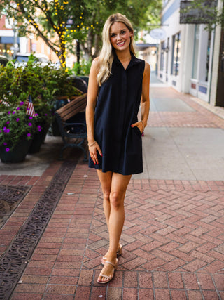 Entro black button down sleeveless dress