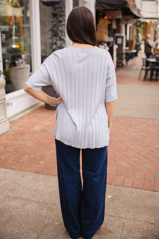 Sky blue ribbed SS sweater