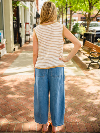 Taupe stripe sleeveless top