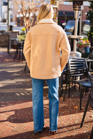 Taupe corduroy sherpa lined jacket