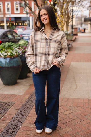 Plaid button-down Ls top