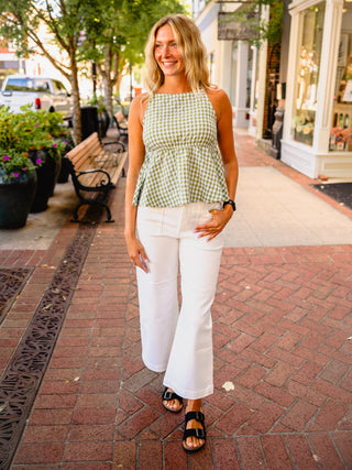 Green gingham sleeveless top