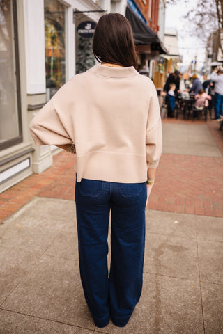 Beige contrast trim sweater