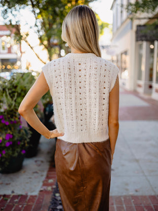 Open knit sleeveless button front top