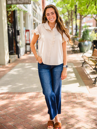 Ruffle trim SS blouse