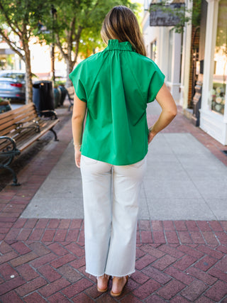 SS Blouse with Plaid Trim