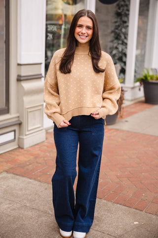 Khaki heart print sweater