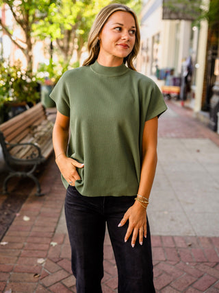 Light Olive Ribbed Mock-Neck Sweater
