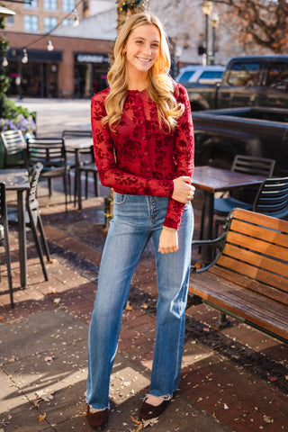 Wine burn out velvet top