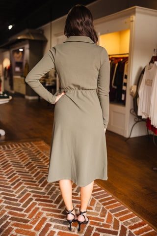 Olive LS surplice dress