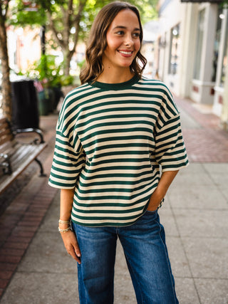 Striped waffle knit short sleeve boxy tee