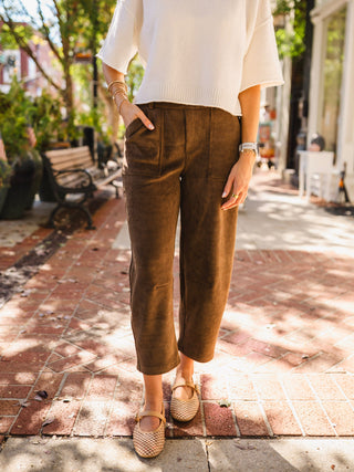 Brown corduroy barrel pants